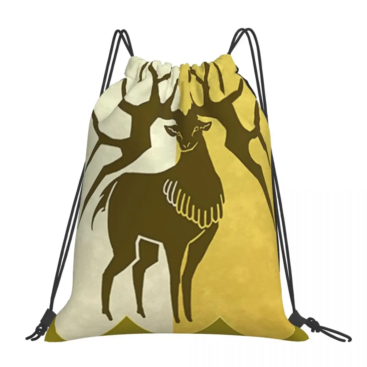 

Golden Deer Emblem Backpacks Multi-function Portable Drawstring Bags Drawstring Bundle Pocket Sundries Bag BookBag For Man Woman