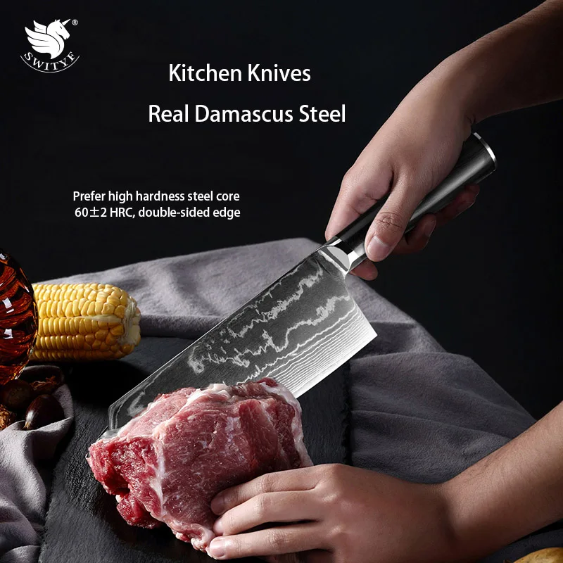 

SWITYF 7 Inch Kitchen Knives for Women Damascus Knife Cooking Tools Kitchen Utility Chef Cleaver Knife Vegetable Meat Cutting