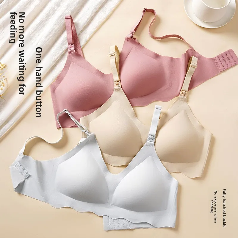Wirefree Traceless Women's Comfortable and Breathable Ultra Thin Breastfeeding Bra Detachable Nursing Bra Maternity Underwear