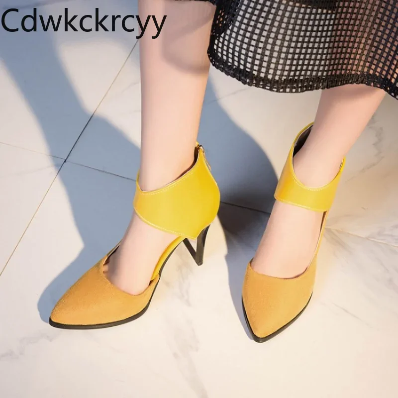 

Женские сандалии с острым носком, простые босоножки на высоком каблуке, с ремешком на пятке, туфли на шпильке, размеры 32-48, лето
