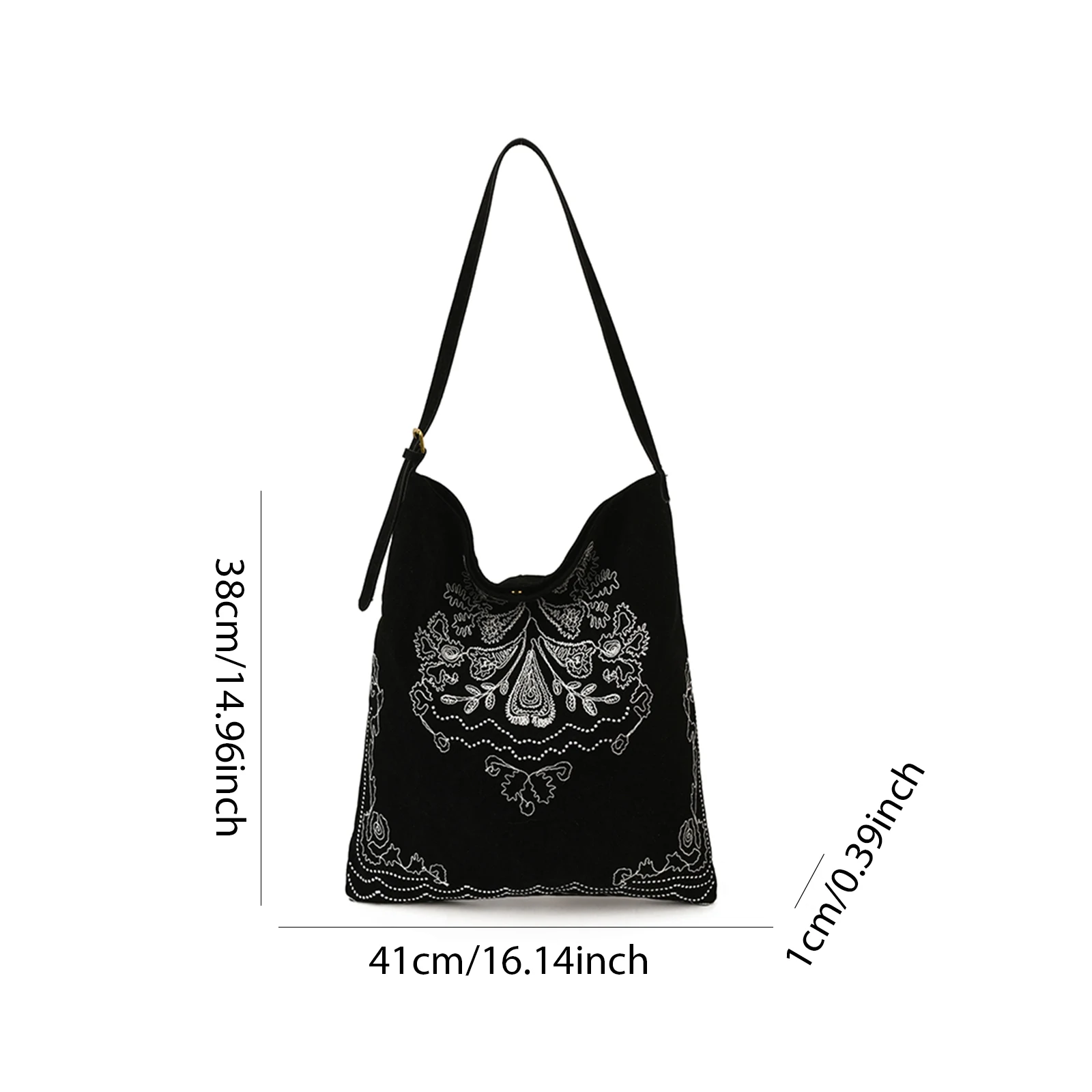 PU Leather Embroidery Shoulder Bag Vintage Underarm Bag Commuter Bag for Women Work Shopping Travel Daily