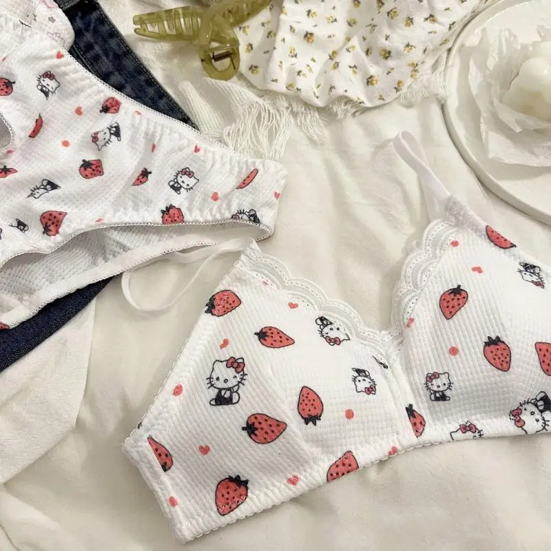 New Sanrio Hello Kitty Pants Nime My Melody Triangle Cup Bra Japanese Y2K  Sweet Girl Fashion Breathable Strapless Underwear Set