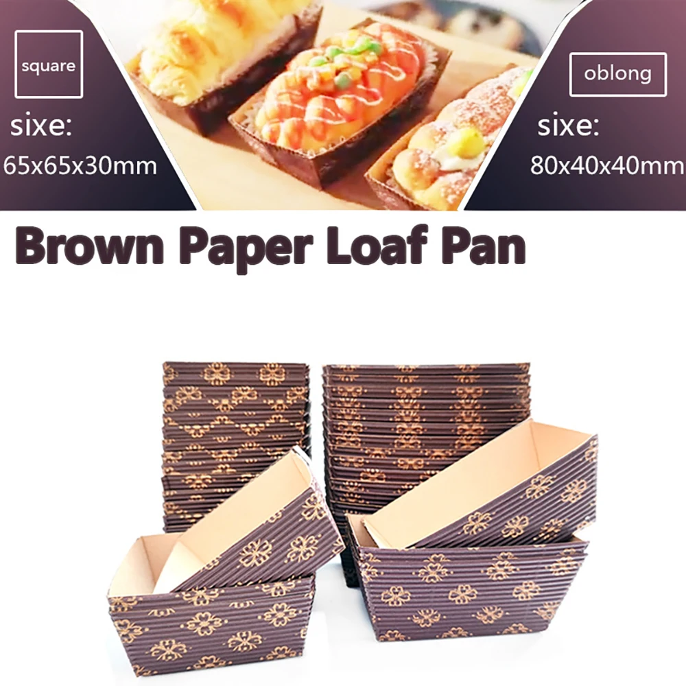 50pcs Baking Pans Paper Pan Loaf Bread Mold Toast Disposable Cakes