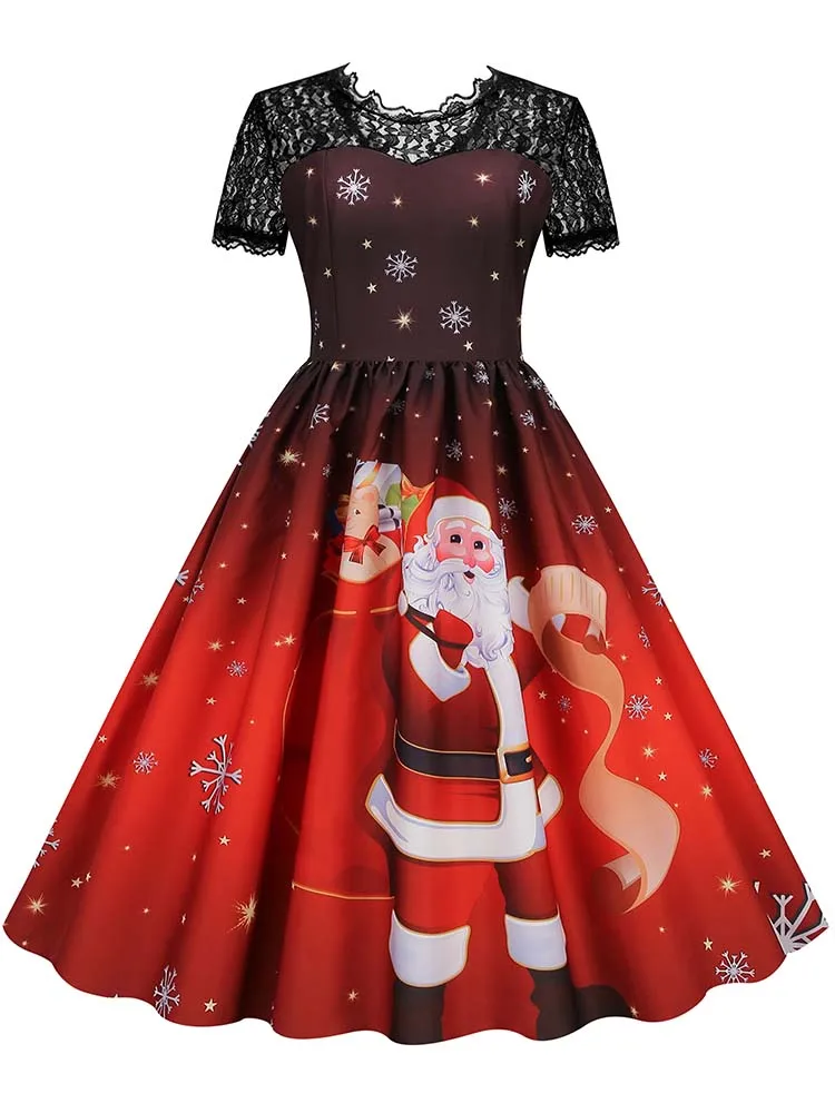 open lace back dress FINAL SALE UNIQUE VINTAGE- SANTA DRESS main image 0