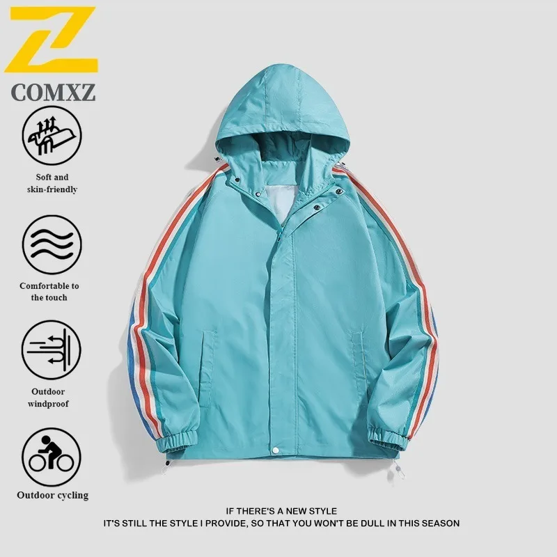 Men's Streetwear Hooded Windbreaker Lightweight Waterproof Windbreaker Loose Fit Vintage Hong Kong Style Spring Fall Coat Jacket