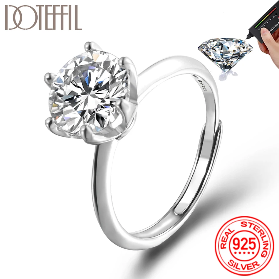 DOTEFFIL-Bague en Moissanite avec Diamant GRA pour Femme, Bague Ouverte en Argent Sterling 925, Bijoux de Fiançailles et de Mariage, 1-3CT VVl's 1