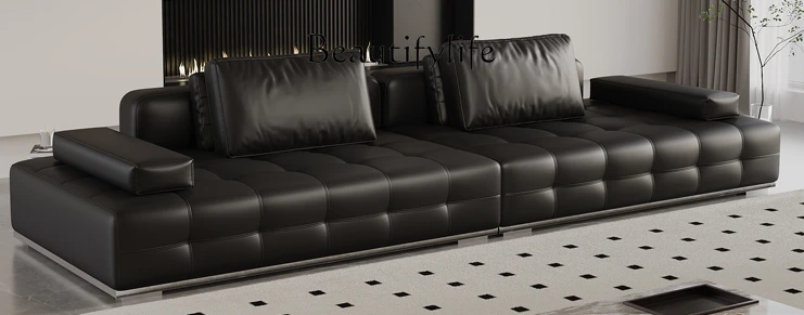 

Straight Row Leather Sofa Italian Minimalist Living Room Villa Large Apartment Leather Sofa