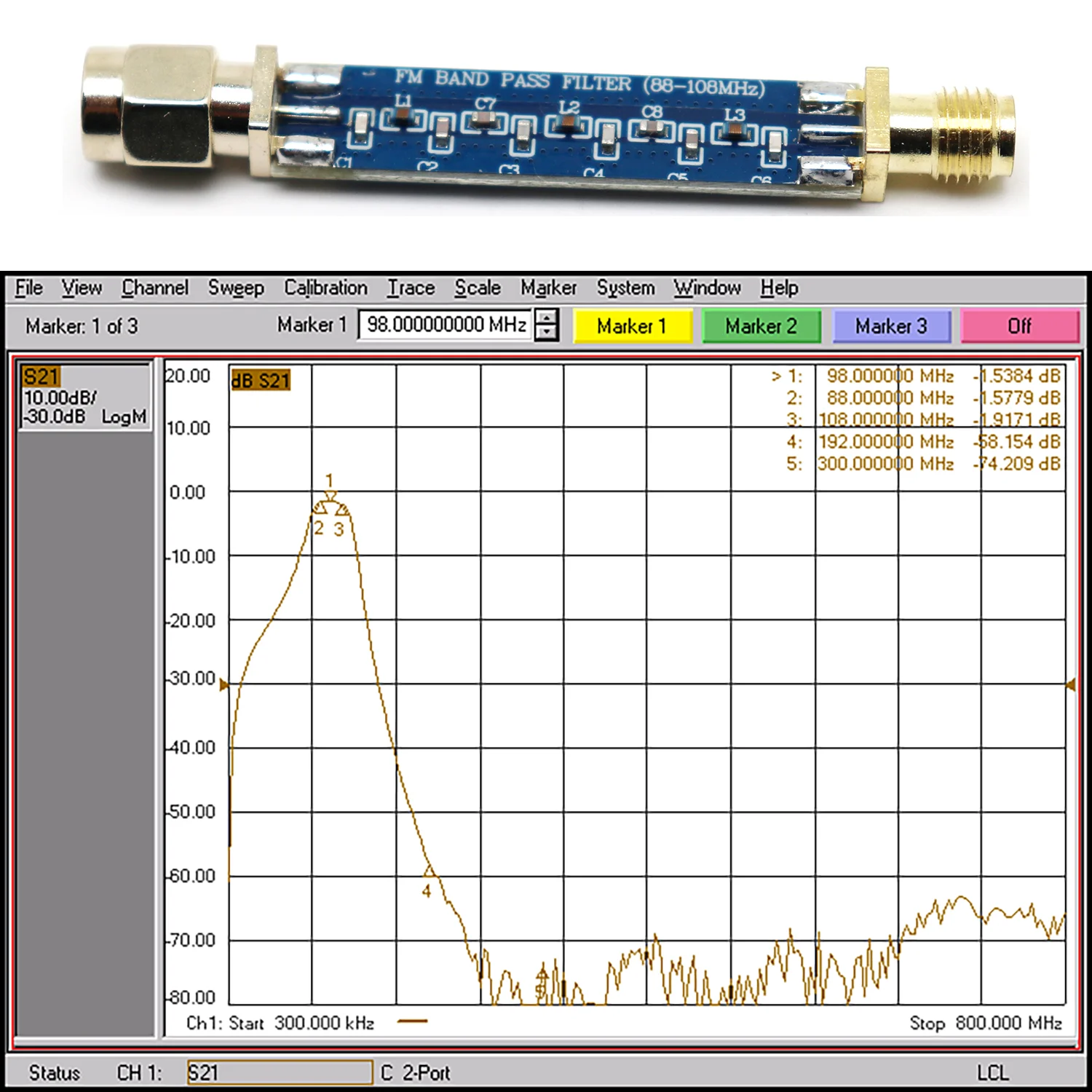 FM Bandpass Filter SMA BPF - LC RF Front-End