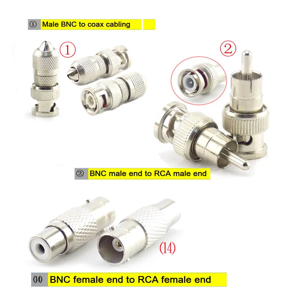 Video Audio Converter 1pcs BNC RCA male female to BNC RCA male female adapter plug Coax Cable Video audio wire Connector For CCTV Camera Q1