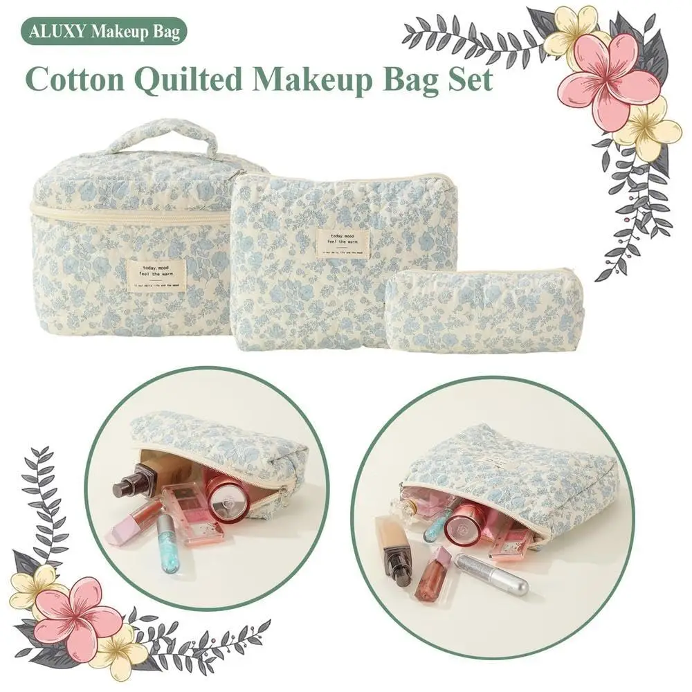 1pcs Cute Quilted Cotton Makeup Bag Women Zipper Cosmetic Organizer Cloth Handbag Box Shape Portable Toiletry Case for Girls 6