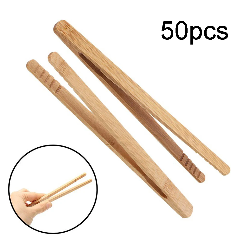 

50Pcs Bamboo Wood Wooden Food Toast Salad Tongs Toaster Bacon Sugar Ice Tea Tong 18cm Replace Part To Pick Up The Bread