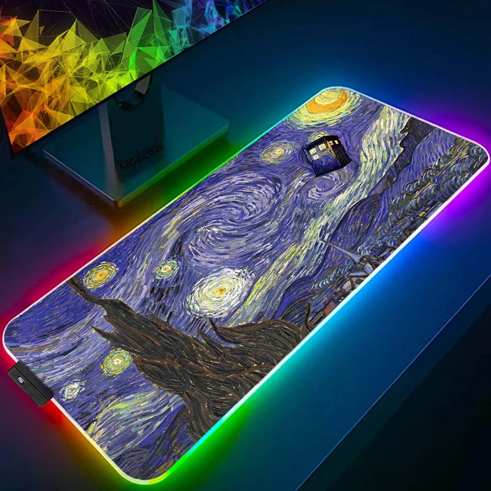 

Van Gogh Mause Pad XXXL Plant RGB Extended Mouse Pad Office Mousepad Gaming Speed Keyboard Pads Computer Gamer Backlit Desk Mat