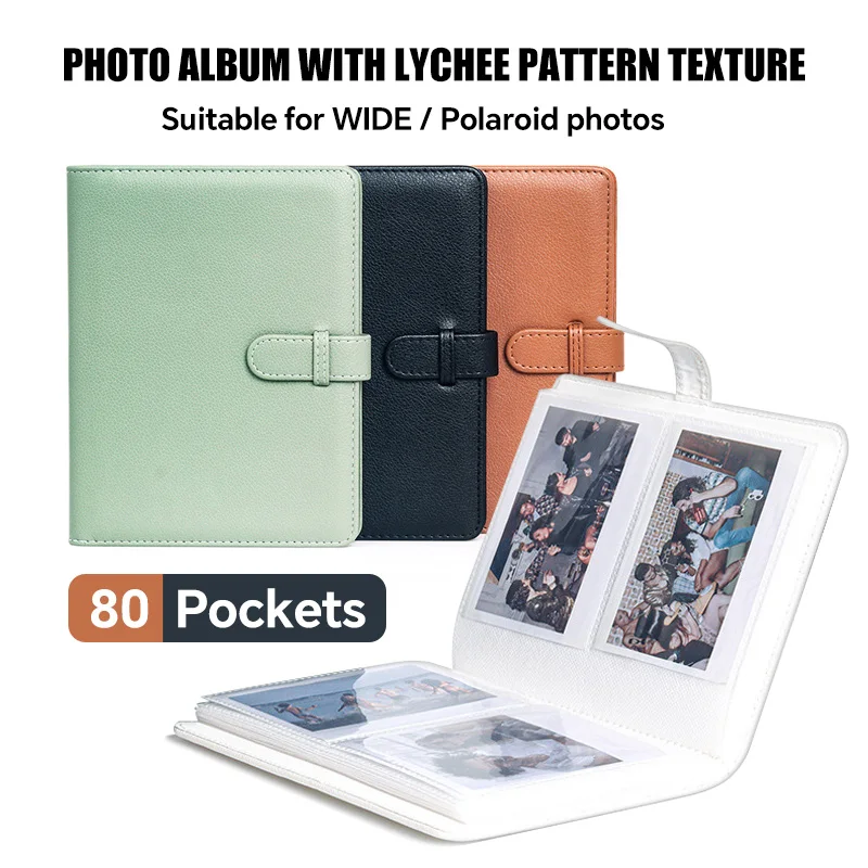 80-Fach Sofortbild-Fotoalbum für Breitformat | Einfarbiges PU-Leder für Polaroid iType/600/SX70 & Fujifilm Instax Wide – Detail 1