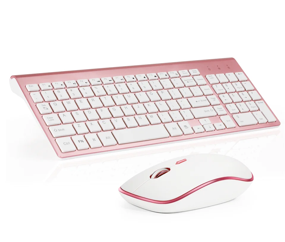Seenda, set di tastiera e mouse wireless, wireless, ricaricabile, a grandezza naturale, sottile, tastiera e mouse per computer portatili, PC/Smart TV, argento e bianco