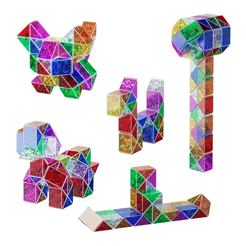 

Rainbow Colored Magic Ruler Kids Puzzle Toys Cube Kids Intelligence Hundred Variations Twist Snake Folding Deformation Toy