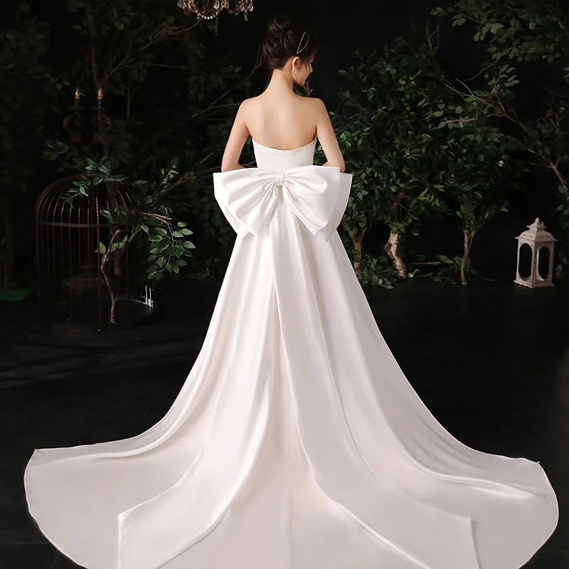 Removable Satin Bridal Bow with Long Tail Off White Wedding