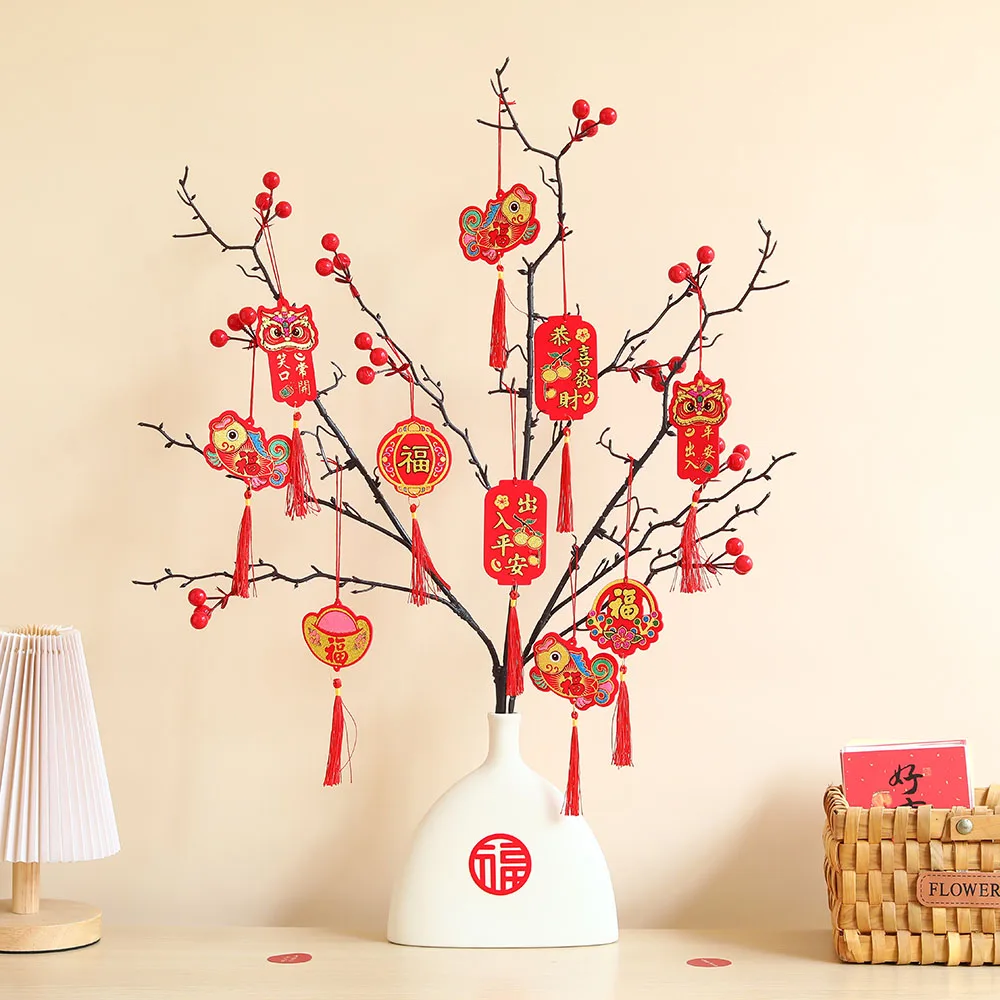 

5pcs 2024 New Year Pendant Tree Bonsai Lucky Charm Fu Spring Festival Goods Small Pendant Decor Home Garden Chinese Knot Lantern