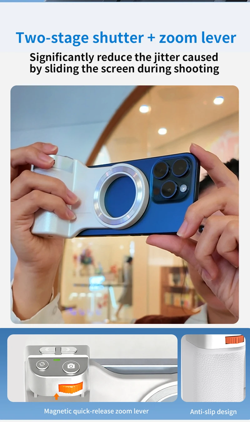 Magnetischer Bluetooth-Kameragriff mit Zoom, Auslöser, Aufhelllicht, Fernbedienung und tragbarer Handy-Stabilisator_voghion.com