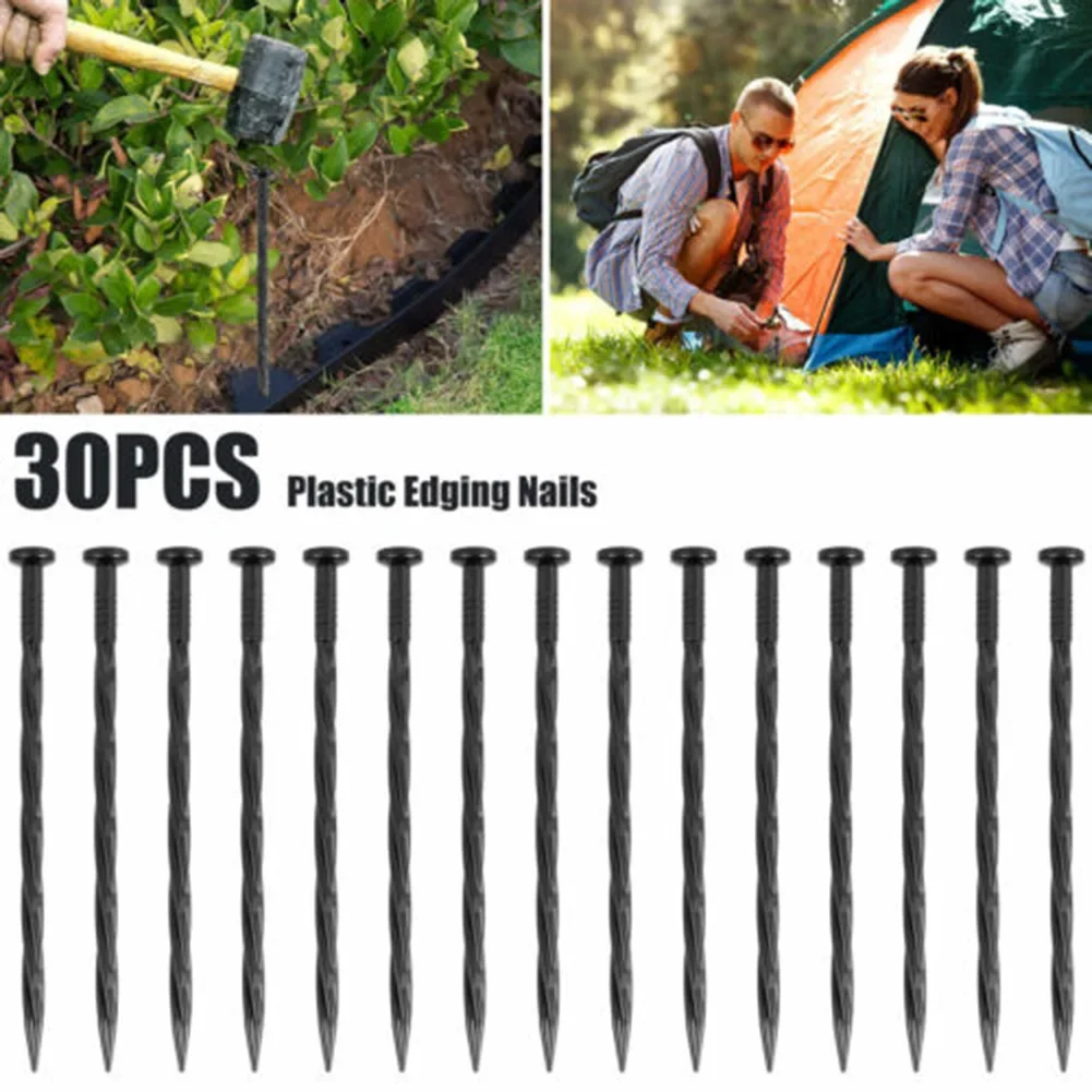 Garden Border Plastic Edging Stakes 8-Inch Landscape Anchoring Spikes Spiral Nylon Paver Weed Barriers Turf Tent Anchoring Pegs
