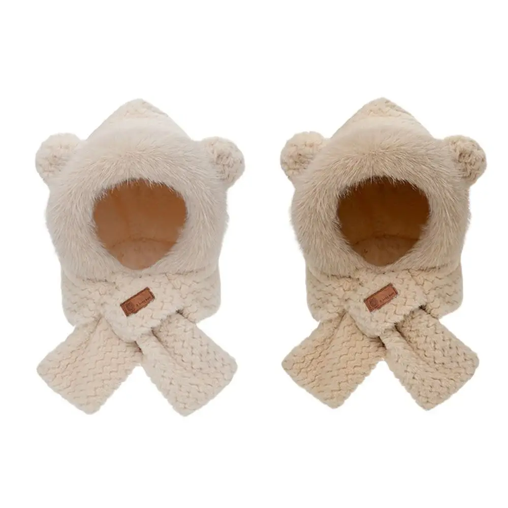 Winter Windproof Integrated Cap Scarf Thickening Beanie Hat Scarf Soft Casual Scarf Set Hooded for Women