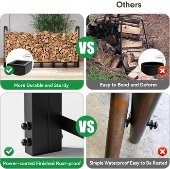 HOME 8ft Firewood Rack Outdoor Heavy Duty Fire Wood Racks Outdoor for Firewood Log Holder Wrought Iron 2