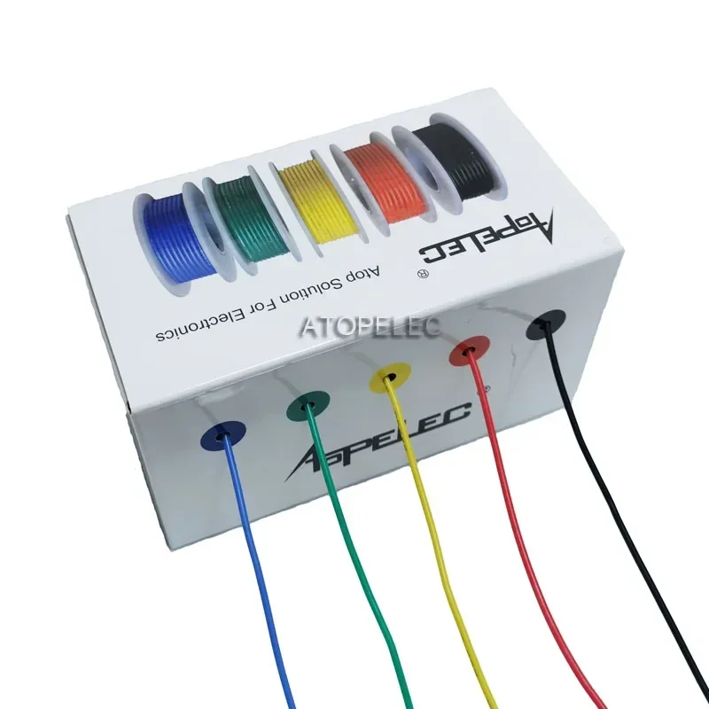 Silicone Wire Cable 5 Rolls in Box 30/28/26/24/22/20 AWG Flexible Silicone Wire Tinned OFC Copper Super Soft Cable 30M/50M Mixed Colors ROHS UL