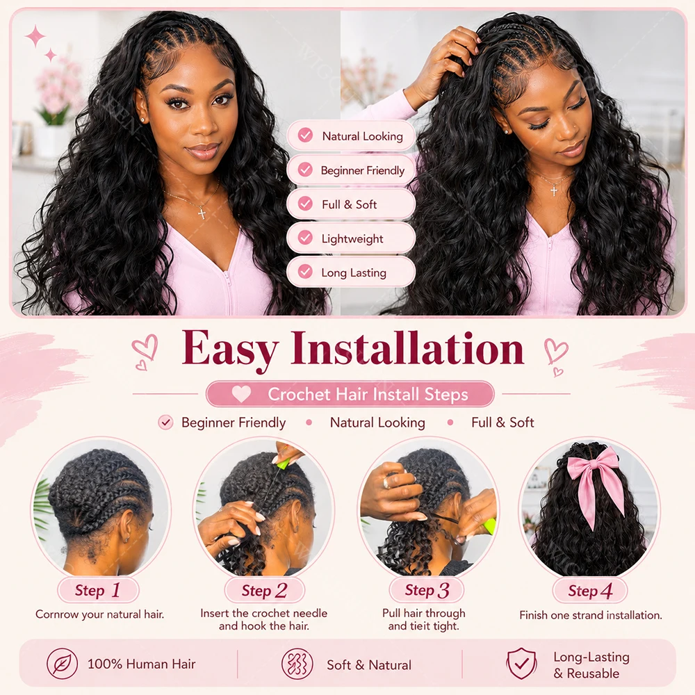Dark Brown Miracle Knots Feather Crochet 100% Human Hair Extension Body Wave Pre-Separated Crochet Braid Hair Bundles Human Hair 6