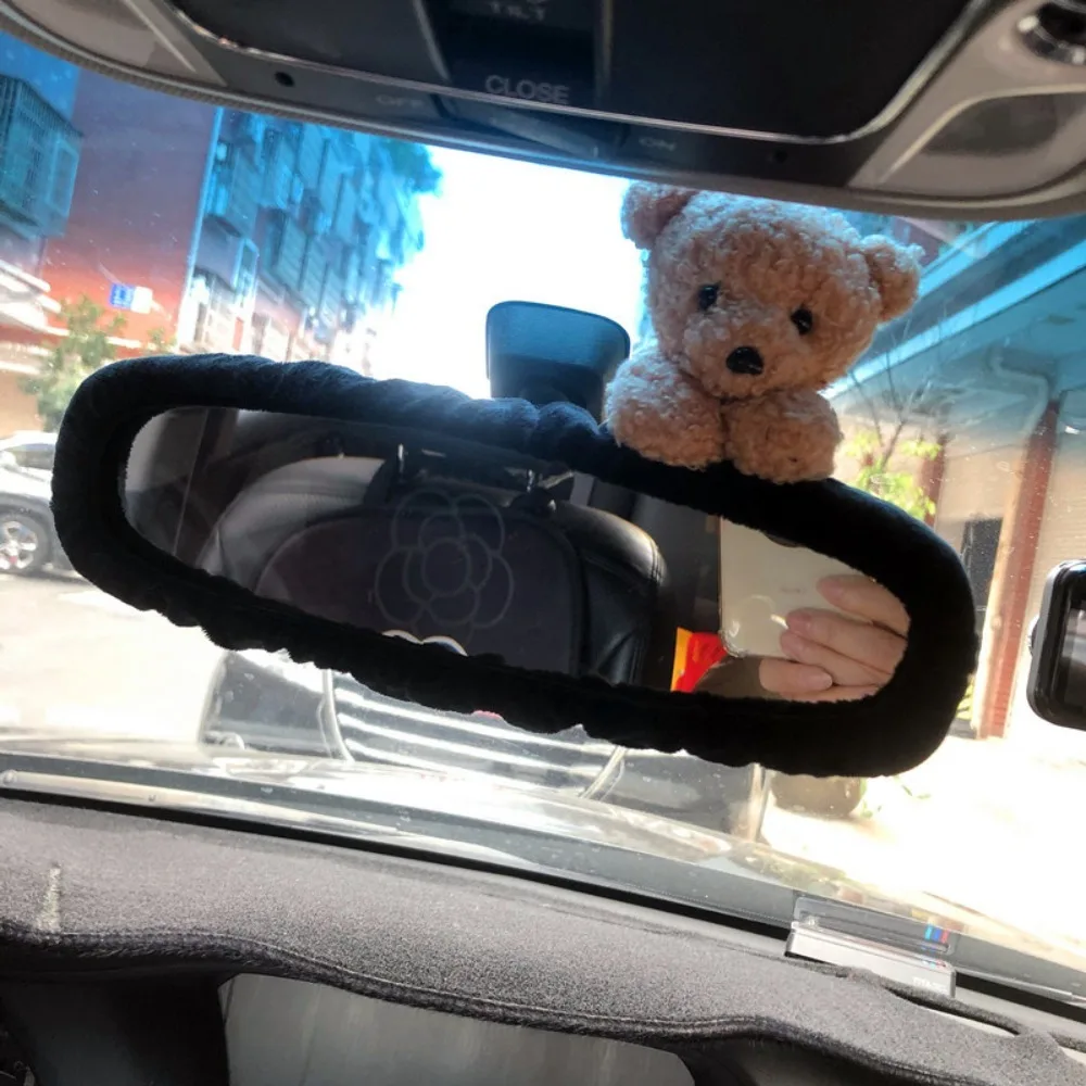 Cute Elastic Plush Cartoon Rear View Mirror Charming Car Rearview Mirror Cover