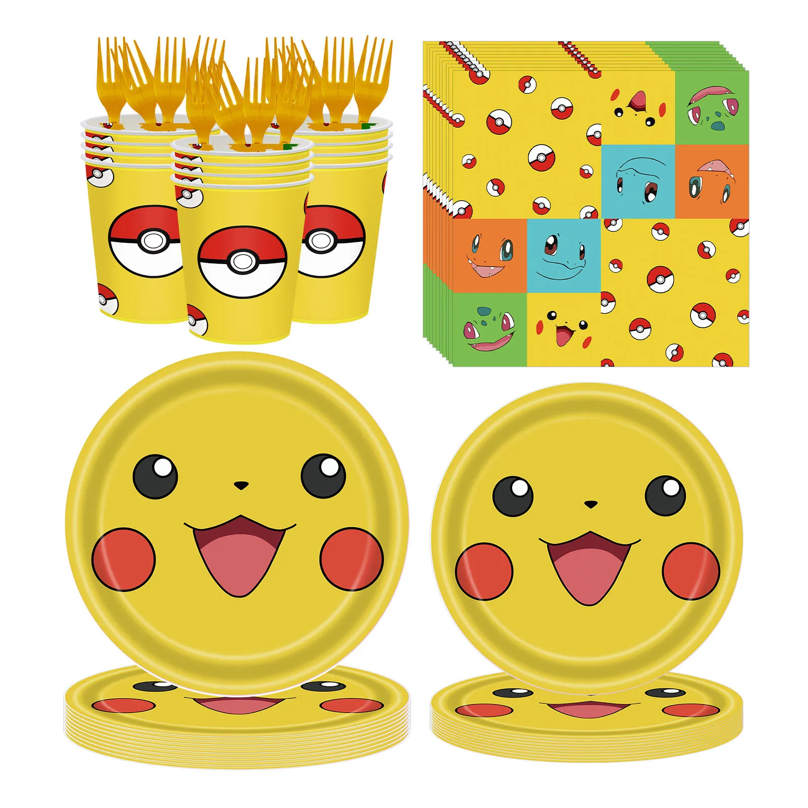 

Cartoon Pokemon Kawaii Pikachu kids Birthday Party Decoration Anime Figure Disposable Tableware Cup Plate Tissue Party Supplies