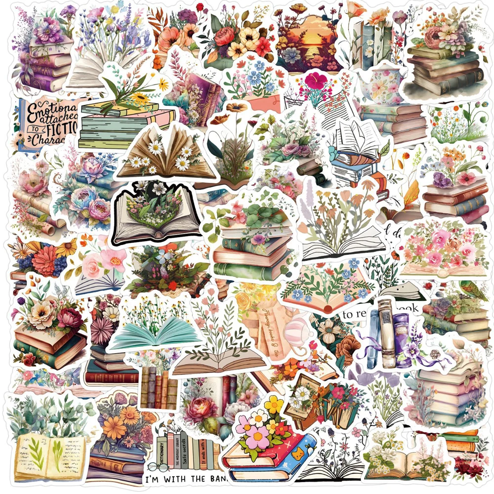 

10/30/50PCS Cute Book Flower Logo Vintage Art Decal Scrapbook Laptop Phone Aesthetic Card Magazine Scrapbook Decorative Sticker