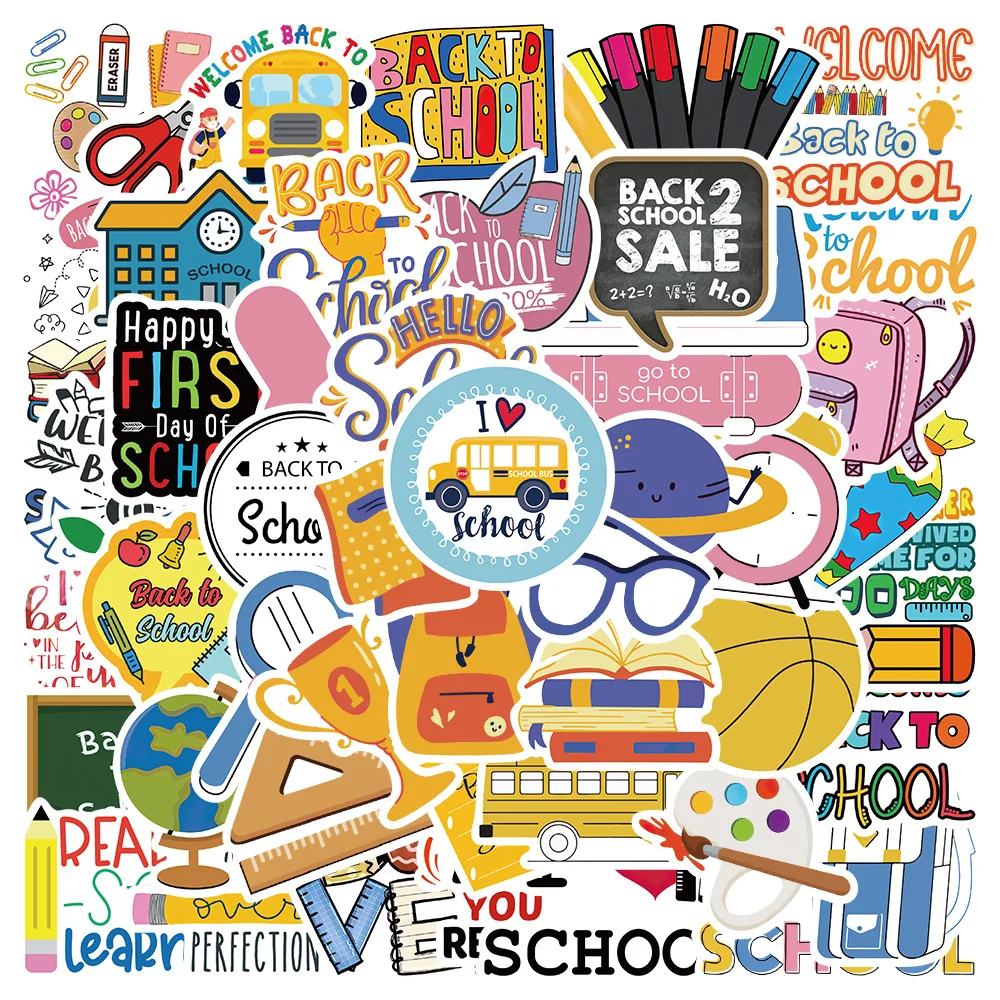 50pcs Cute Cartoon Back To School Stickers Kids Toy Waterproof Graffiti For Laptop Guitar Water Bottle Bicycle Car Decals 30pcs fantastic beasts stickers laptop water bottle skateboard guitar waterproof aesthetic graffiti decal sticker packs kid toy