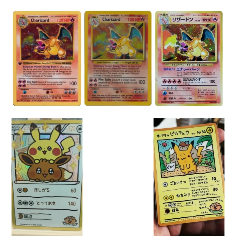 

Kawaii Pokemon Pikachu Charizard Eevee Hand Painted Version Series Anime Game Characters Collection Cards Gift Toy