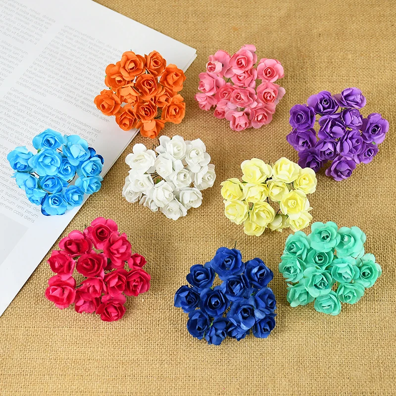 144 stücke Mini 2cm Papier Rose künstliche Blumen köpfe Blumenstrauß für Hochzeit Home Decoration Scrap booking DIY Kranz Handwerk gefälschte Blume – Detail 3