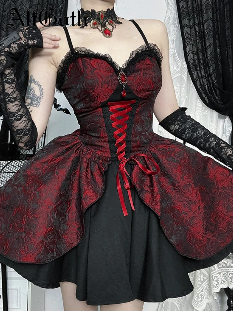 AltGoth Dark Gothic Lolita Dress Women Halloween Vintage High Waist Lace Patchwork Red Rose Jacquard Dresses Cosplay Partywear - AliExpress 200000345 AltGoth Dark Gothic Lolita Dress Women Halloween Vintage High Waist Lace Patchwork Red Rose Jacquard Dresses Cosplay Partywear - AliExpress 200000345