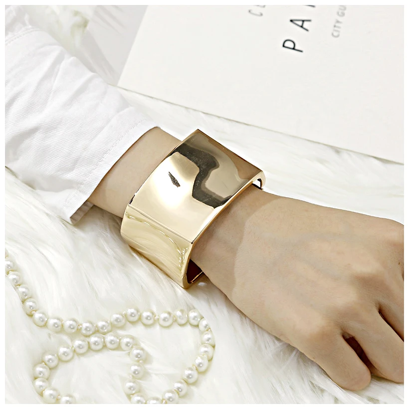 KAYMEN New Metal Statement Fashion Bracelet for Women Chunky Gold Plated Square Cuff Bangle Wedding Party Prom Drop-shipping 5
