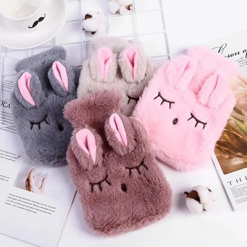 Cartoon Rabbit Water Filling Hot Hand Warmer Plush Cover Girls Winter Water Heating Hot Compress Bag Portable Sleeping Pillow