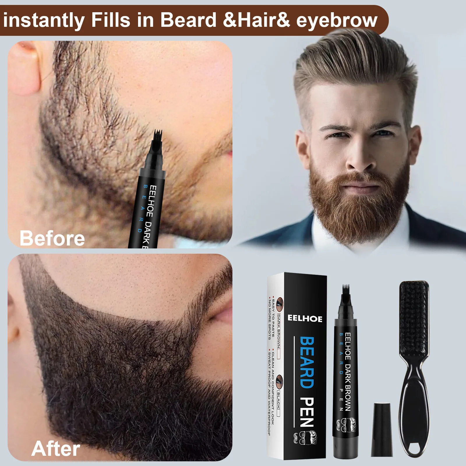Beard Filling Pen Kit Beard Enhancer Brush Coloring Shaping Tools Waterproof Hair Pencil Man Cosmetic