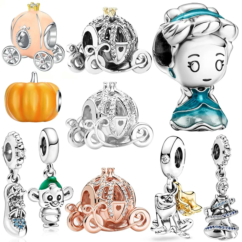 

Disney Sparkling Carriage Pumpkin Coach Beads for Jewelry Making Fit Pandora Cinderella Charms Bracelet Women Bangle Accessories
