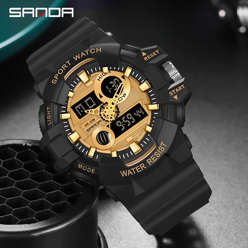 SANDA 780 Luxury Military Waterproof LED Dual Display Digital Mens Wristwatch G Style Sports Watch for Men Shockproof Relojes