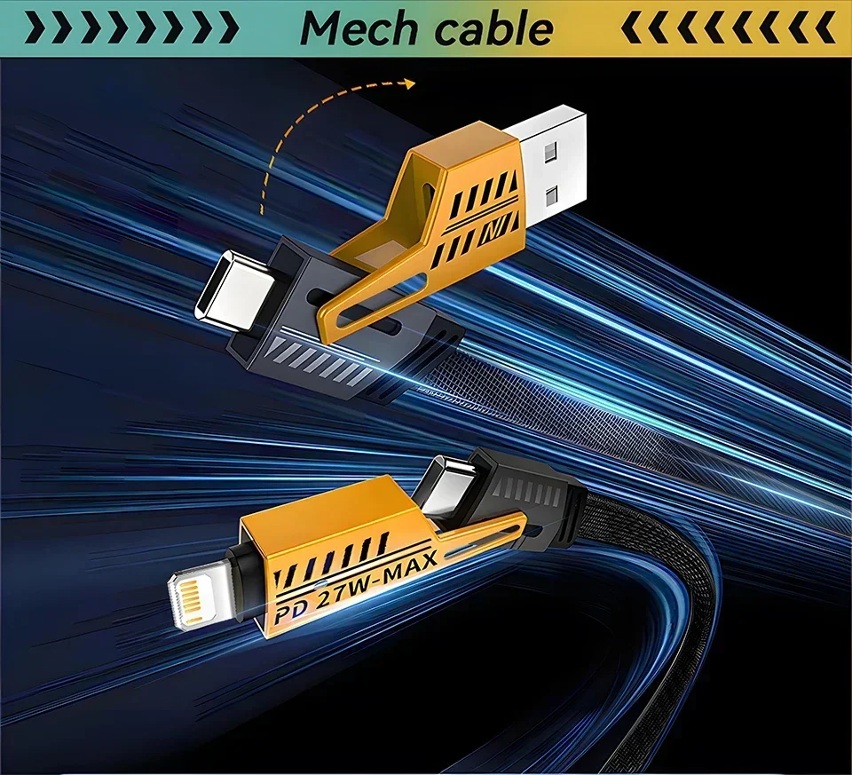 4-in-1 Mecha Schnellladekabel PD 27W für iPhone 15 Samsung Xiaomi 65W USB Typ C Multi-Port Schnellladekabel – Detail 2