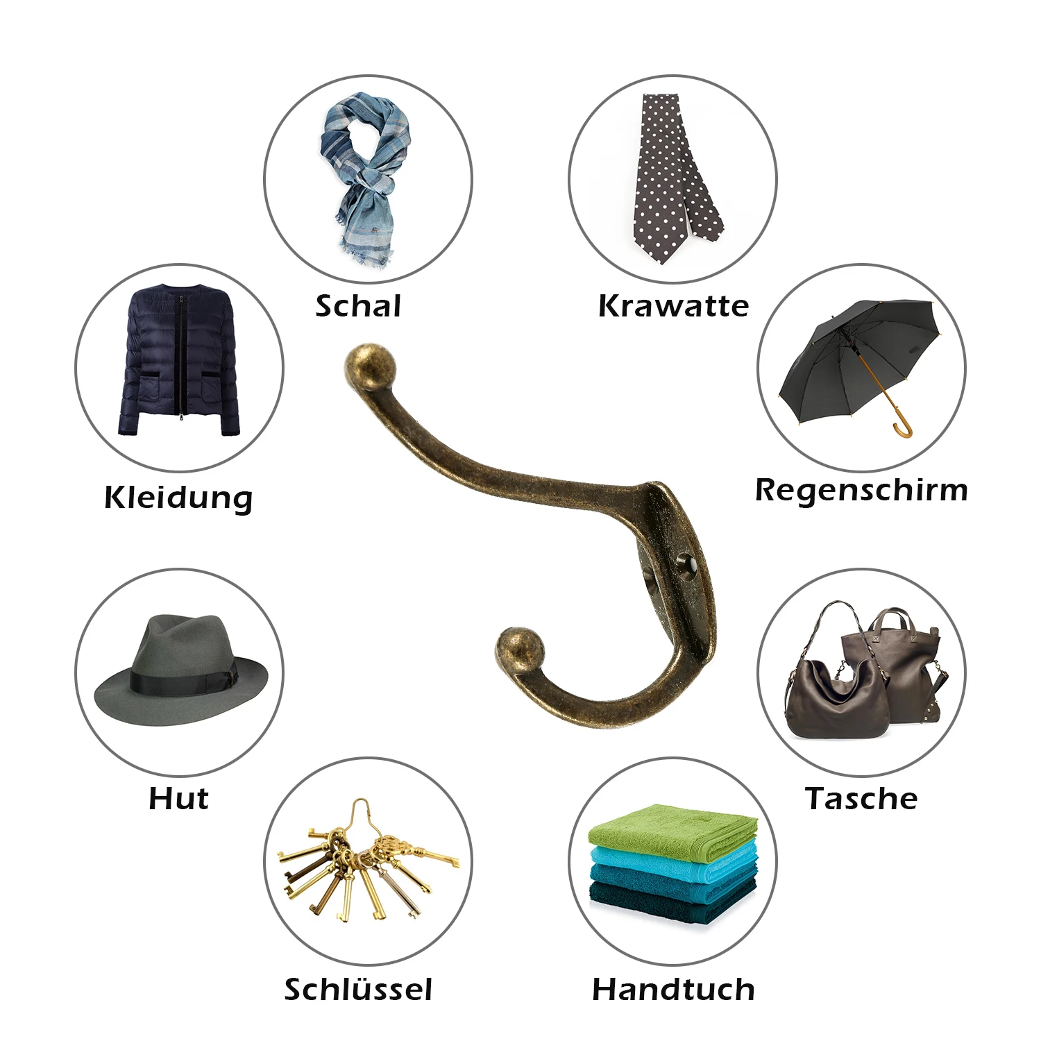 Bronze Double Coat Hooks Wall Mounted Heavy Duty
