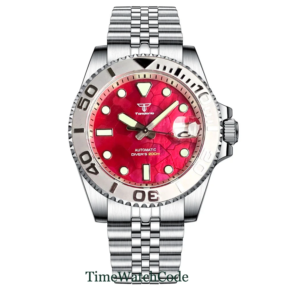 Tandorio Diver Automatic Men's Watch 40mm Mother of Pearl Luminous Dial NH35 Movement 20ATM 200M Waterproof Glide Lock Bracelet satisfyer вакуумно волновой стимулятор с вибрацией pearl diver