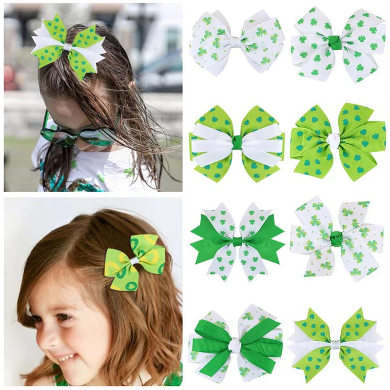 

Clover Bow Hair Clips St. Patrick 's Day Children Hairpins Lucky Clover Printed Hairgrips Kids Headwear Girls Hair Accessories