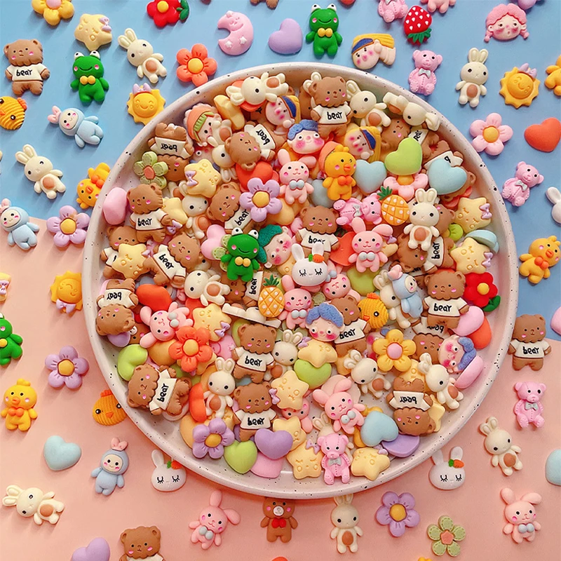 4PCS New 3D Lovely Cartoon Mini Resin Kawaii Rabbit Bear Stars Scrapbooking DIY Jewelry Craft Decoration Accessories Home Decor