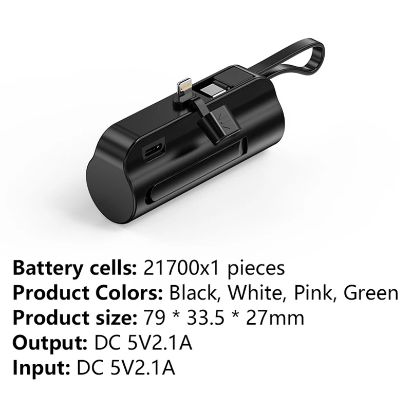 1 Piece Capsule Mini Wireless Power Bank Large Capacity Fast Charging for IPhone Type-c