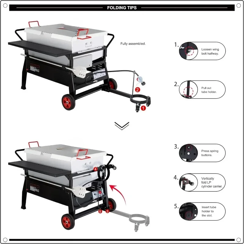 CFB2001 150 QT Crawfish Boiler, Outdoor Double Sack Propane Gas Cooker with Folding Cylinder Mounting Bracket and Stirring