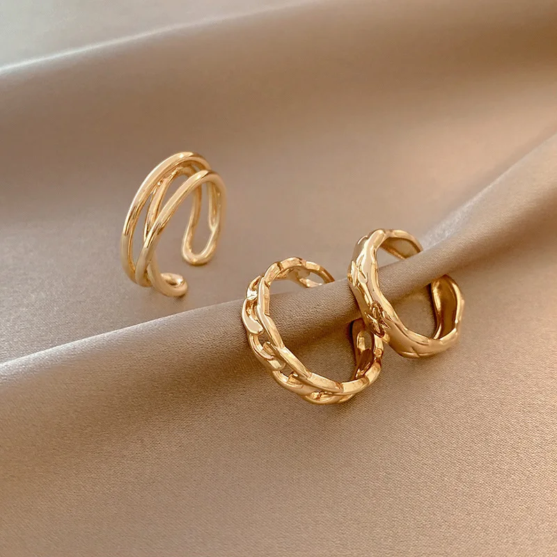 Simple Gold Color Metal Ring Sets Bohemian Geometric Twist Open Adjustable Finger Rings for Women Vintage Punk Wedding Jewelry