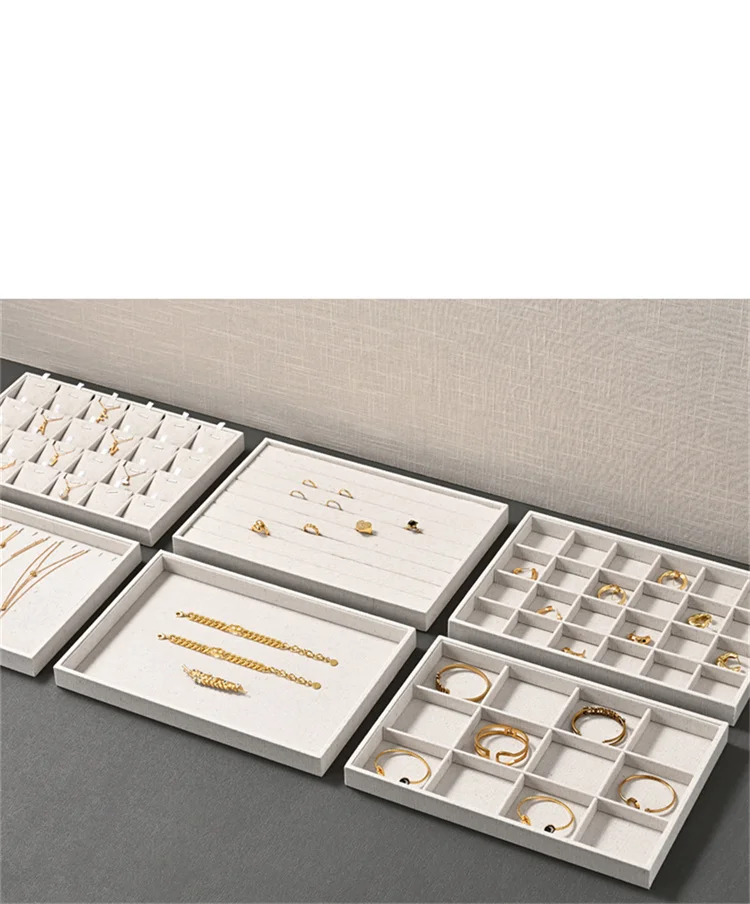 Oirlv 12/24 Grids Linen Jewelry Display Trays Stackable Ring Necklace Bracelet Pendant Showcase Display Tray Organizer Plate