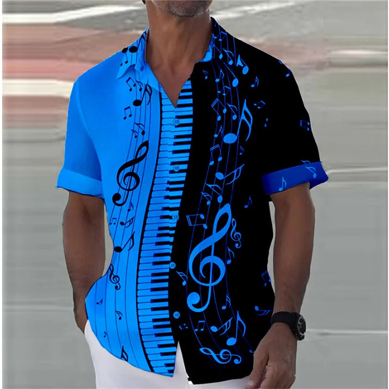 8 Colors 2024 Summer Note Shirt Piano 3D Printed Streetwear Men Women Fashion Oversized Short Sleeve Tops Clothing S-5XL 5