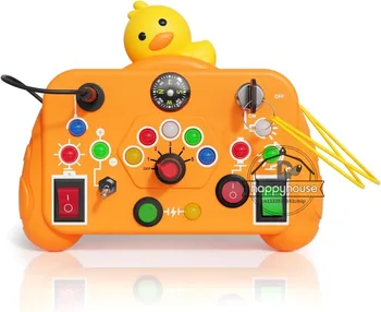 Busy Board with LED Light, Montessori Toys for 1 2 3 Year Old Boys Girls Switches Busy Board for Toddlers Airplane Travel Toys